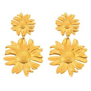 18K Gold Plated Women's Sunflower Pierced Earrings Dangling Bold Floral Chic